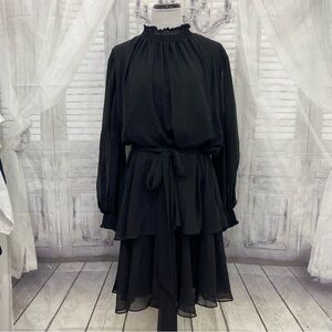 NEW Alex Marie 20W Black Chiffon Mock Neck Long Sleeve Party Dress Layered Belt